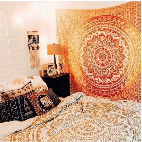 Orange Mandala Tapestry Boho wall hanging